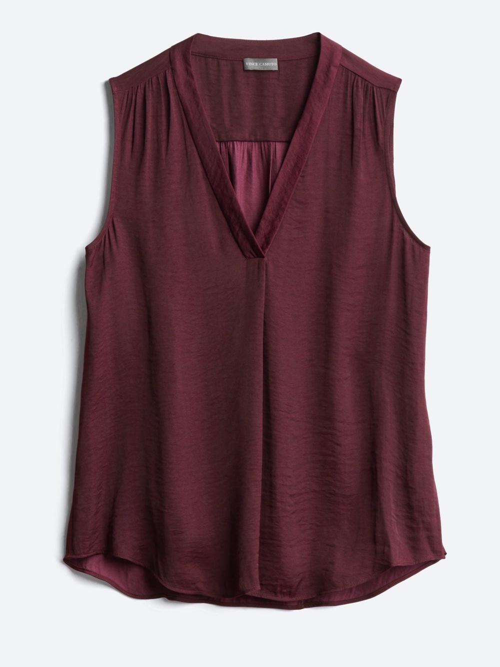 Vince Camuto Sleeveless V Neck Rumple Blouse Burgundy Wine Sz S Quiet Luxury
